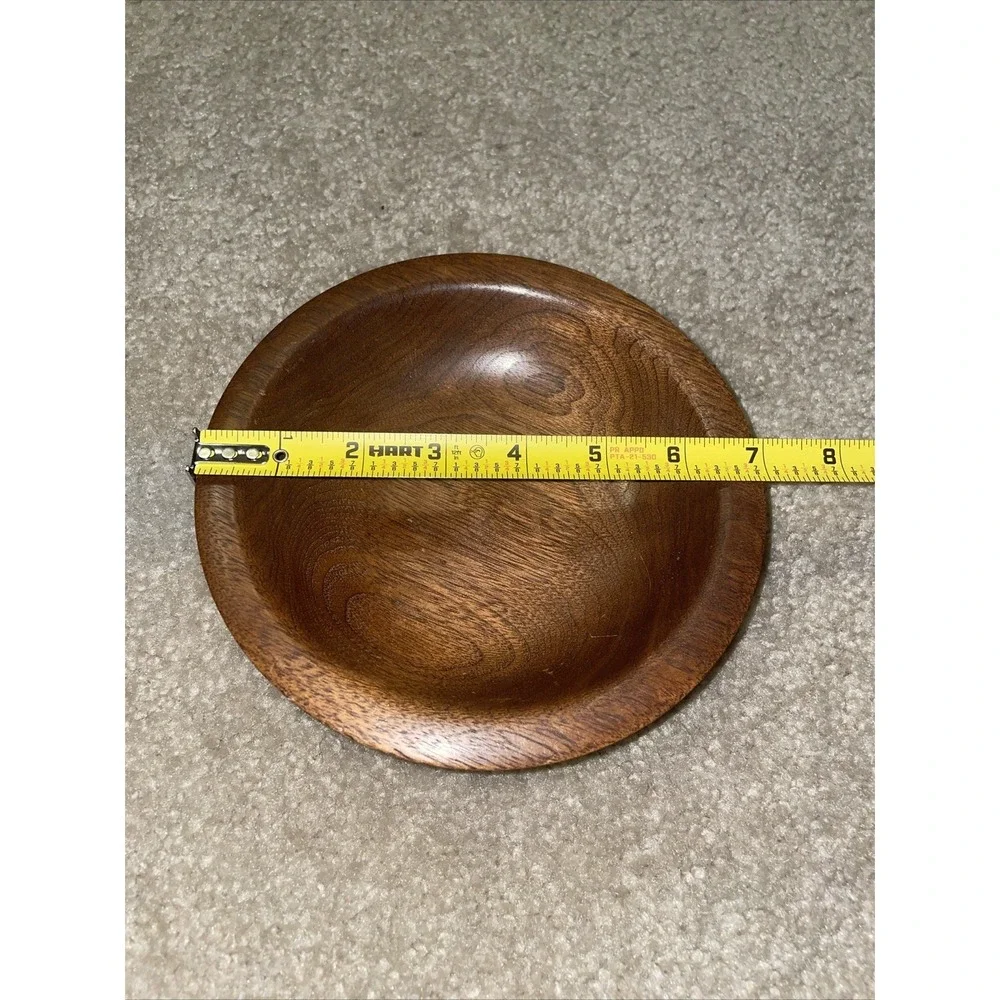 Vintage Solid Wood Round Decorative Bowl 7 Inch Green Felt Bottom Catchall Brown